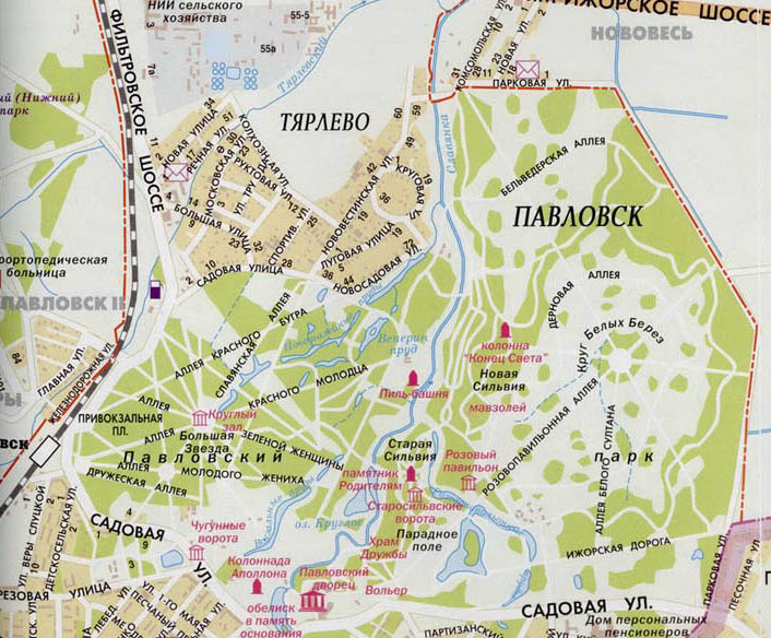 Карта Павловска с достопримечательностями - открыть в полном размере